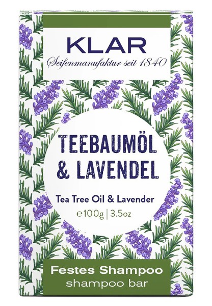 KLAR Festes Shampoo Teebaumöl + Lavendel (Gegen Schuppen) 100g