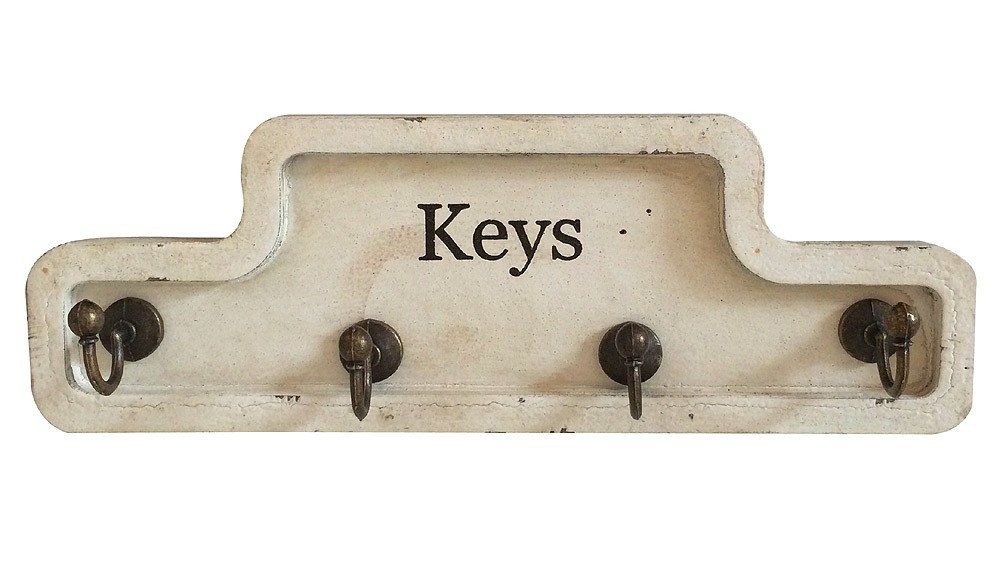 Schlüsselbrett KEYS Schlüsselhalter Holz Landhausstil Antik-Weiß