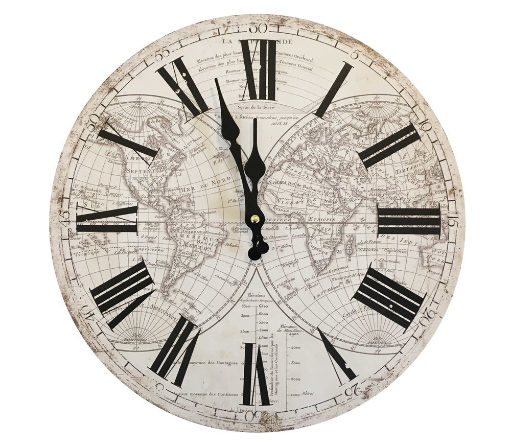 Nostalgische Wanduhr Weltkarte Atlas Antik-Stil 34cm Nostalgische Wanduhr Weltkarte Atlas Antik-Stil 34cm