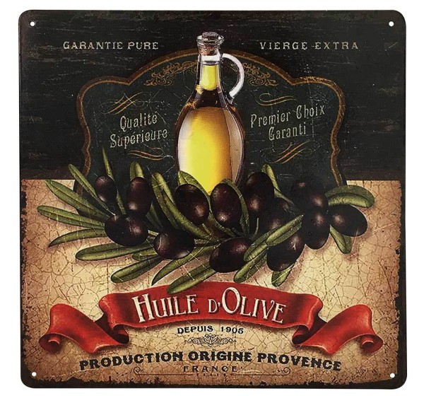 Blechschild Huile d`Olive Retro Vintage Olivenöl Provence Deko Küche 30x30cm