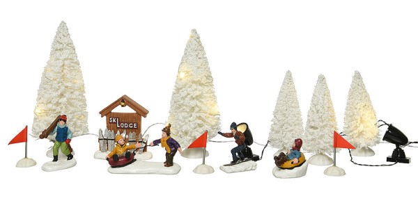Winterszene Skipiste Beleuchtet Ski Rodeln 16 teilig Deko mit Beleuchtung