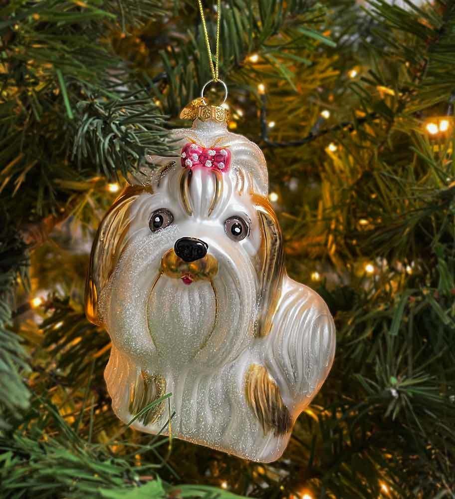 Christbaumschmuck Hunde Weiß Christbaumanhänger Hundefigur Echtglas Weihnachten