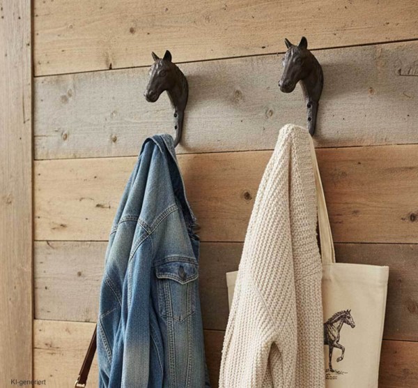 Garderobenhaken Pferdekopf Trensenhalter Pferd Haken Gusseisen Antik-Stil Braun