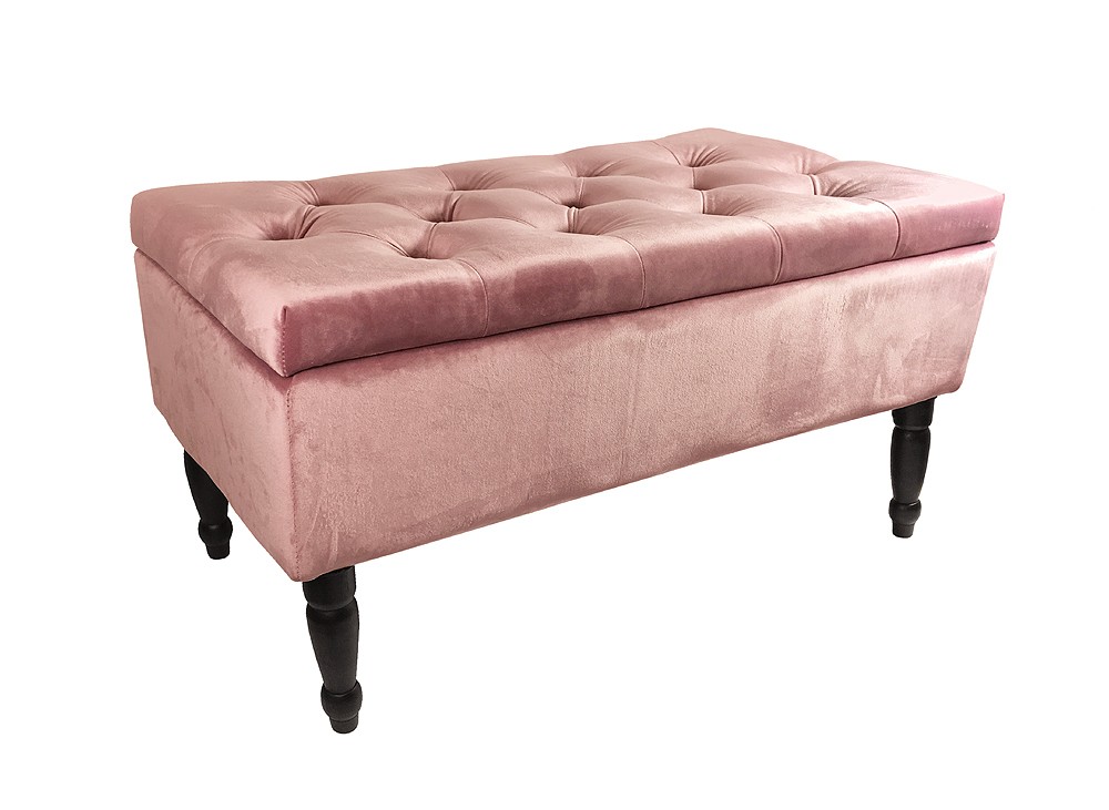 Sitzbank mit Stauraum Chesterfield Samtpolster Rosa Sitzhocker Barock Deckel | Kleinmöbel | Möbel | Wohnen