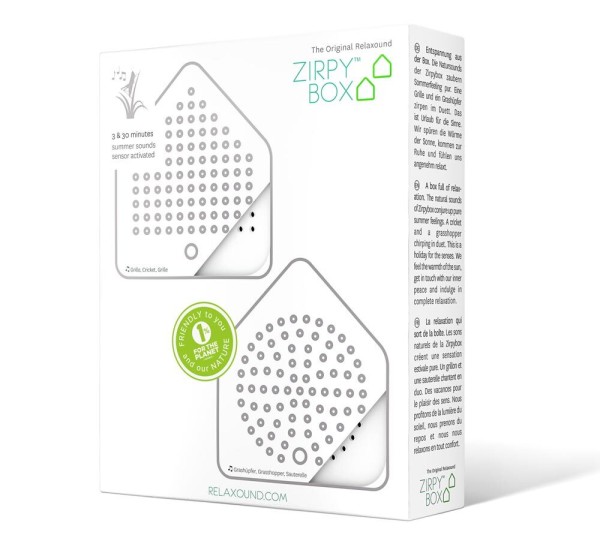 Zirpybox Weiß Grillen-Zirpen Grashüpfer mit Bewegungsmelder Akku USB