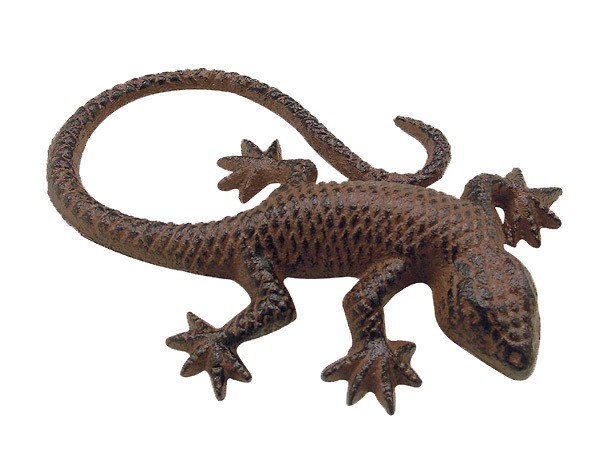 Dekofigur Gecko Eidechse Echse Gusseisen Antik-Braun