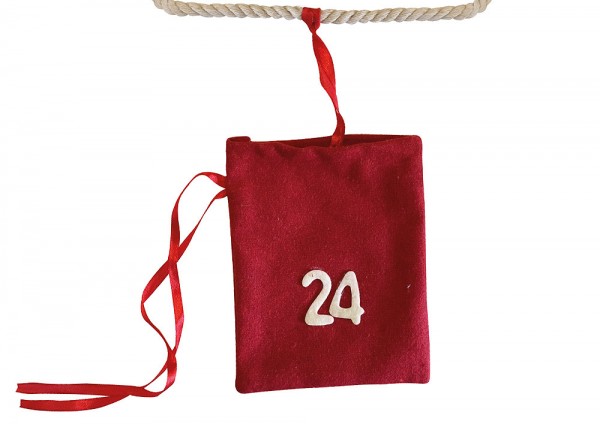 Adventskalender zum Befüllen 24 Säckchen Zahlen 1-24 Stoff Beutel Rot Girlande