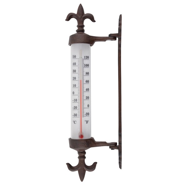 Fensterthermometer Lilie Antik-Stil Wandthermometer beweglich Gusseisen Braun
