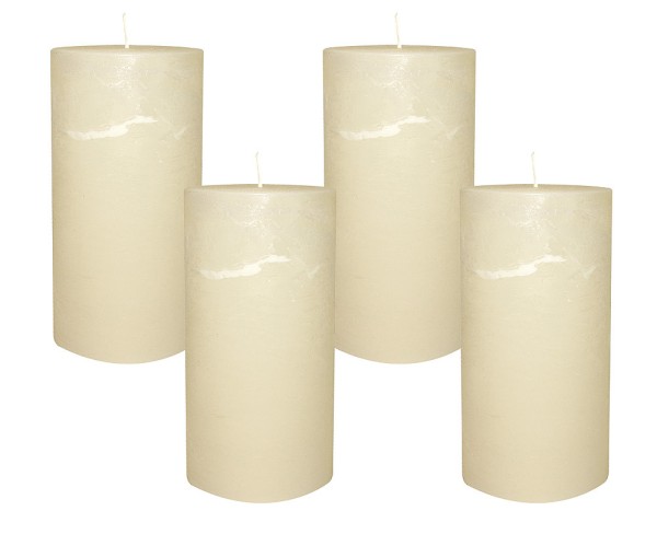 4 Rustic Stumpenkerzen Premium Kerze Creme Weiß 7x15cm - 65 Std Brenndauer