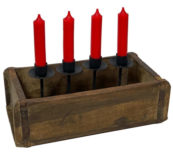 Adventskranz Alte Ziegelform zum Dekorieren Holz 4 Kerzenhalter Vintage-Stil