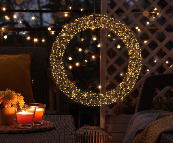 Lichtkranz Beleuchtet Weihnachten Metall Lichterkranz Schwarz Stecker Timer Outdoor