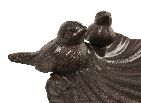 Vogeltränke Vogelbad Muschel 2 Vögel Gusseisen Braun Antik-Stil