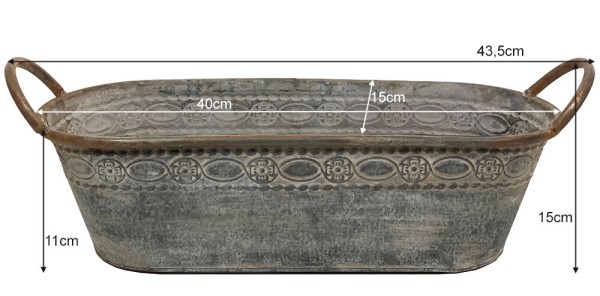 Zinktopf Pflanztopf Zink Blumentopf Oval Lang mit Griffen Landhausstil 40cm