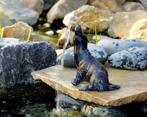 Wasserspeier Seehund Teichfigur Teich Garten Figur Springbrunnen Dekoration NEU 