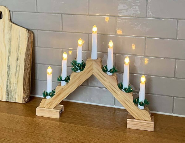 Lichterbogen Weihnachten Holz Batterie mit Timer Holz LED 7-flammig