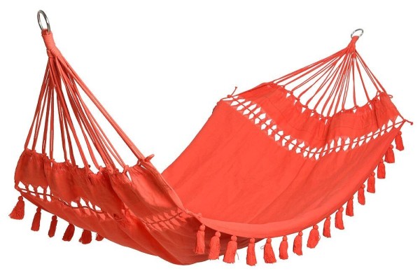 Hängematte Ibiza Fransen Tuchhängematte Baumwolle Orange-Rot 200x100cm
