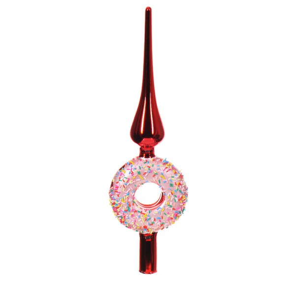 Christbaumspitze Donut Streusel Echt Glas Rot Weihnachtsbaumspitze 30cm