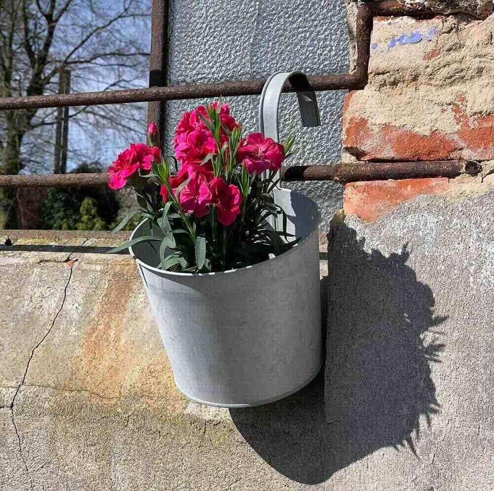 Image of Hängetopf Zink Pflanztopf mit Haken Blumentopf Vintage Kräutertopf Balkon Garten