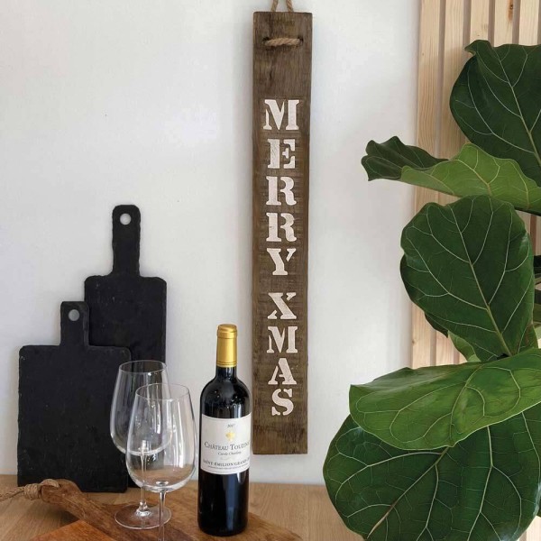 Dekoschild Merry Xmas Holzschild Weihnachten Vintage Braun 78x10cm