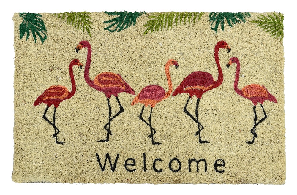 Fußmatte Flamingo Welcome Kokos Fußabtreter für Haustür, Innen und Außen 40x60cm