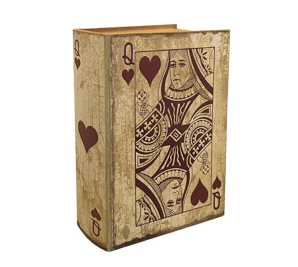 Hohles Buch mit Geheimfach Spielkarte Herz Dame Nostalgie Buchversteck 27cm