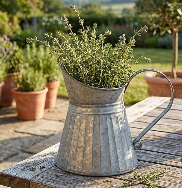 Großer Deko Krug Zink Zinkkrug zum Bepflanzen Zinkkanne Landhaus Vintage-Stil