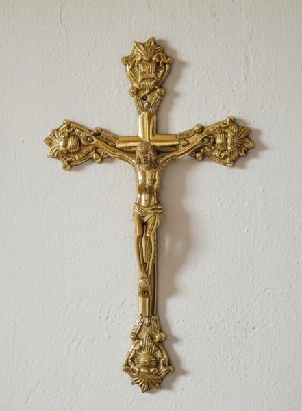 Wandkreuz aus Messing Kreuz zum Aufhängen Jesus-Christus Kruzifix 32cm