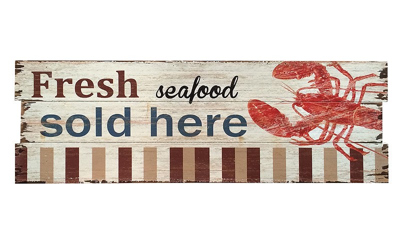 Nostalgisches Wandbild FRESH SEAFOOD Holzschild Hummer 90x30cm