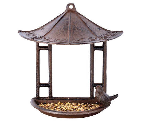 Wandvogeltränke mit Dach Vogelfutterhaus Vogeltränke Vögelchen Gusseisen Antik-Braun