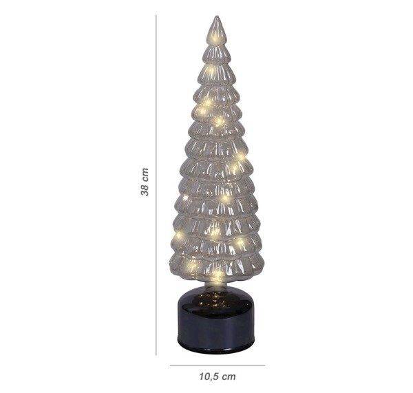 Weihnachtsbaum Glas Grau LED Bewegung Dekoleuchte Timer Tischleuchte Weihnachten 38cm