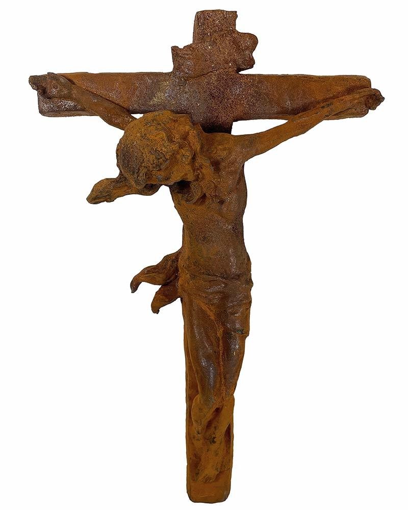 Wandkreuz Jesus Christus Figur Kruzifix Edelrot Gusseisen Rostig Antik-Stil 59cm