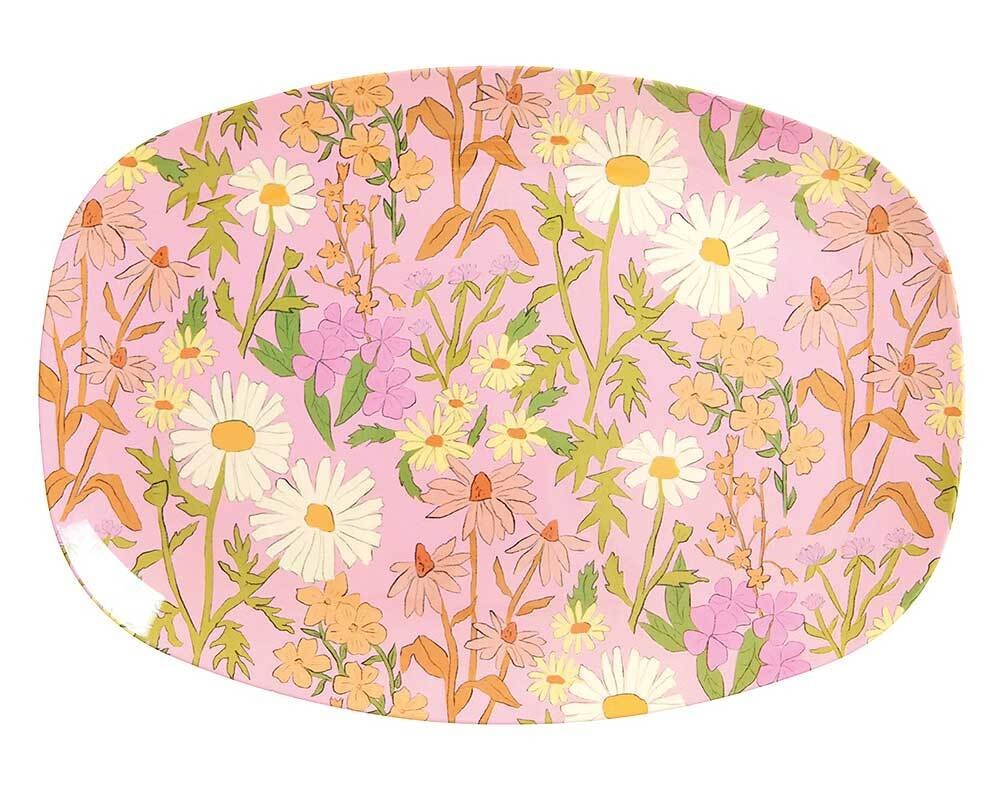Rice Melamin Teller Oval Daisy Dearest Pink Blumen Muster Melaminteller