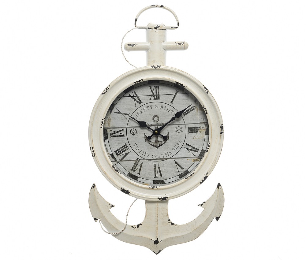 Wanduhr Anker Metall Weiß Uhr Schiff Maritim Strand Vintage 65cm
