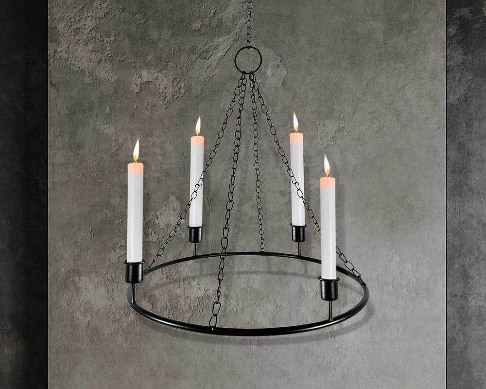Deckenleuchter 4-flammig Metall Schwarz Kerzenhalter zum Aufhängen Klassik Rund