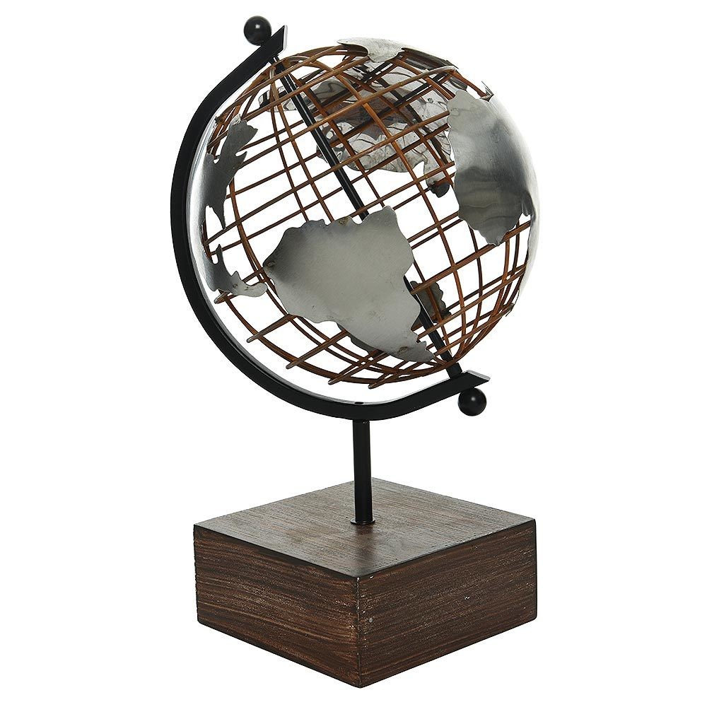 Globus Vintage mit Holzständer Rost Braun Designer Weltkugel Eisen Gitter Retro