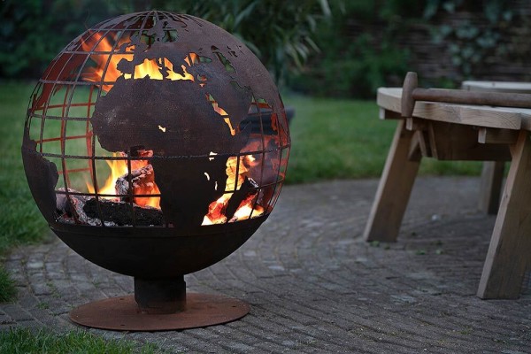 Feuerkorb Weltkugel Globus Feuerschale Metall Rostig Lagerfeuer Feuerkugel 60cm