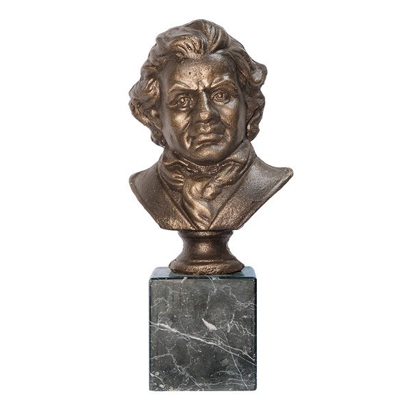 Nostalgische Beethoven Skulptur Büste in Bronze-Optik auf Marmorsockel
