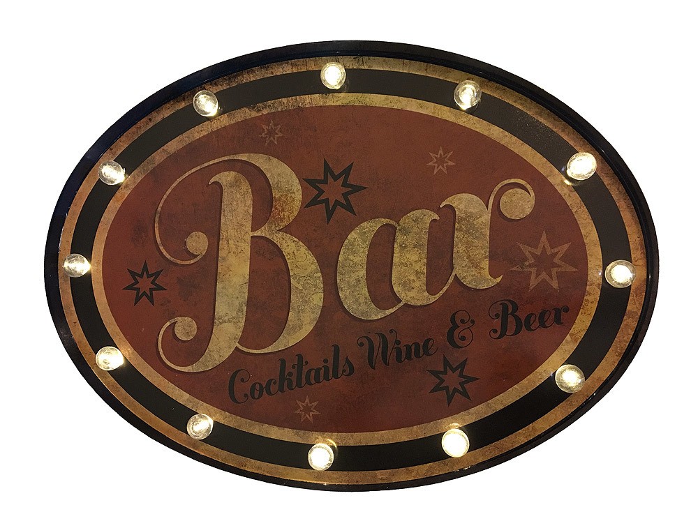 LED Schild BAR Leuchtschild Barschild mit Timer Nostalgie Leuchtreklame  Vintage 60x44cm, LED-Bilder, Wanddeko, Wohnen