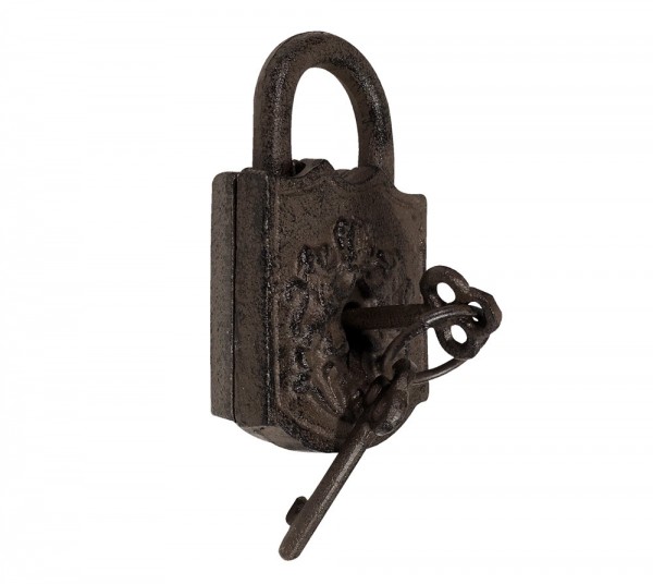 Vorhängeschloss Antik-Stil mit 2 Schlüssel Türschloss Nostalgie Gusseisen Braun