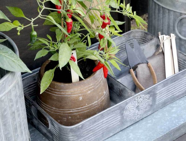 Chic Antique Tablett Zink mit 4 Fächern 41 x 24 cm Shabby Vintage-Stil Grau