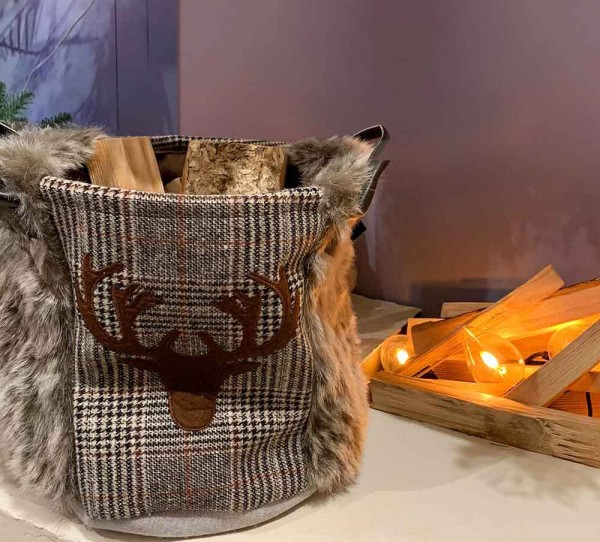 Aufbewahrungskorb Rentier Grau Kariert Deko-Korb mit Griffen Weihnachten