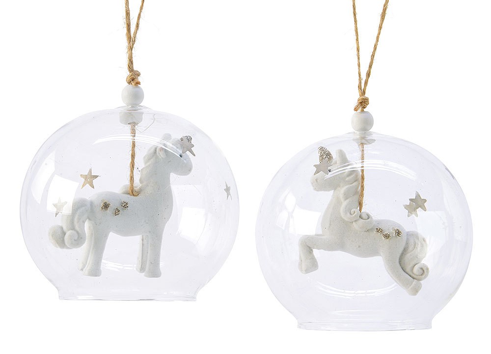 Christbaumkugeln Echt Glas mit Einhorn weiß 2 Stück Weihnachtskugeln 9cm