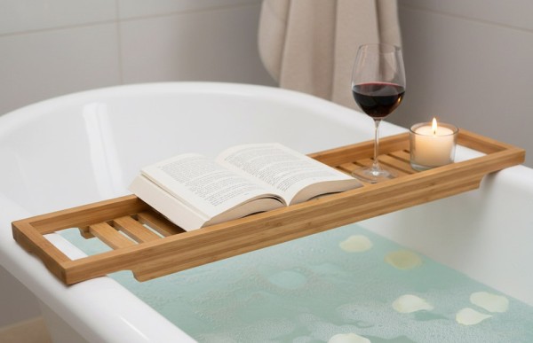 Badewannenablage Bambus Badewannentablett 64 x 15 cm Holz Natur