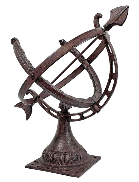 Sonnenuhr auf Standfuß Antik-Stil Gusseisen Braun Gartendeko H 35cm