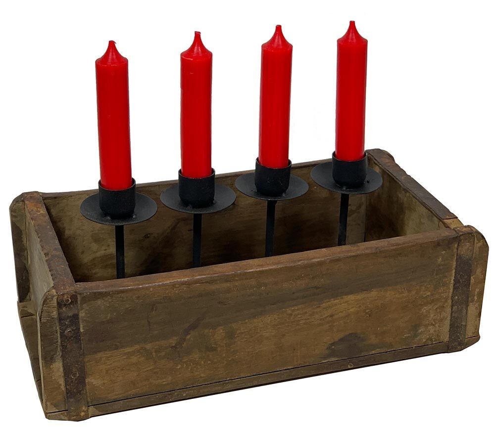Adventskranz Alte Ziegelform zum Dekorieren Holz 4 Kerzenhalter Vintage-Sti günstig online kaufen