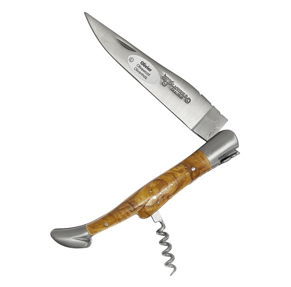 Laguiole en Aubrac Taschenmesser mit Korkenzieher Olivenholz (Olivier) 12 cm
