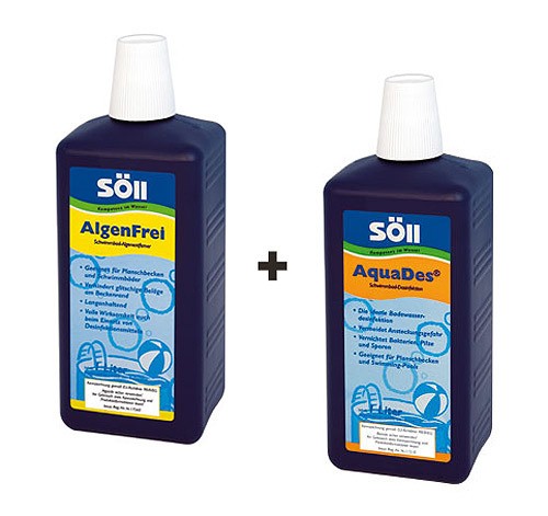 Söll Algenfrei Algenvernichter + Aquades Pool Desinfektion je 1L für 10000L Söll Algenfrei Algenvernichter + Aquades Pool Desinfektion je 1L für 10000L