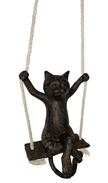 Hängende Figur Katze auf Schaukel Katzenfigur Dekofigur zum Aufhängen Schwarz