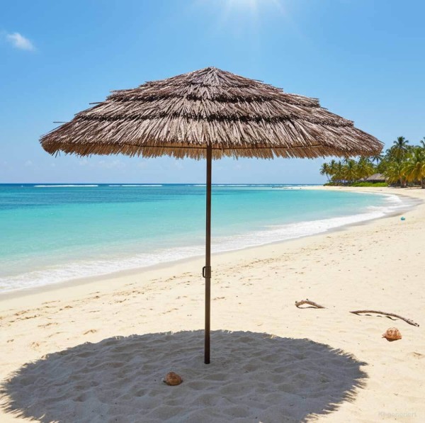 Sonnenschirm Hawaii Strandschirm Taupe Fransen Erdspieß Neigbar Höhenverstellbar