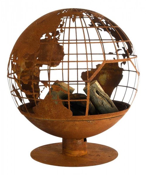 Feuerkorb Weltkugel Globus Feuerschale Metall Rostig Lagerfeuer Feuerkugel 60cm